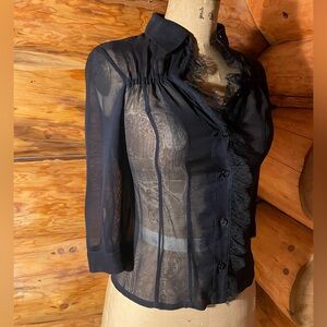 Elegant Black Sheer Women's authentic Prada Blouse